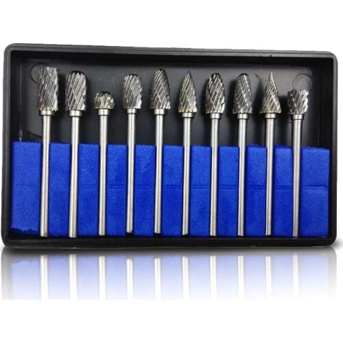 10pcs Tungsten Steel Milling Cutter Drill Grinding Head Double Texture Rotary Rasp Drill Set For Wooding Drilling Accessories