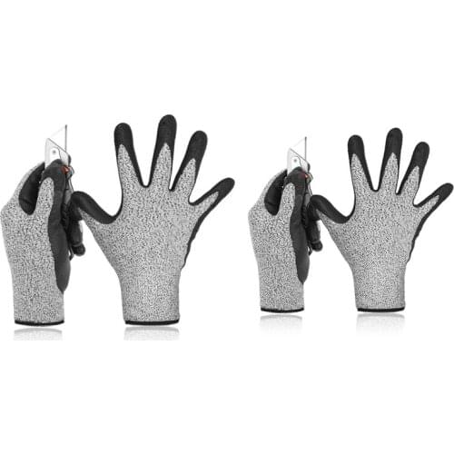 2 Pairs Level 5 Cut Resistant Gloves 3D Comfort Stretch Fit Durable Power Grip Foam Nitrile, S & L