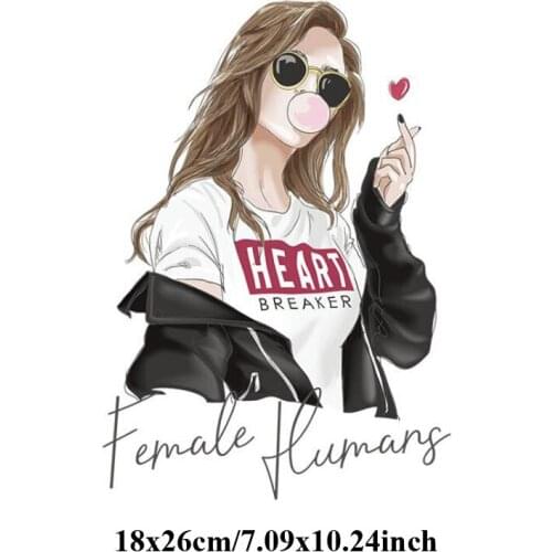 20pcs Fashion Girl Heat Transfer Stickers Vinyl Patches Iron On Patch For Clothing parches Applique Tees Jeans Jacket Patchwork