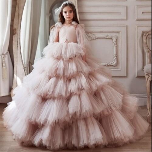 2020 Princess Flower Girls Dresses For Wedding V Neck Ruffle Tiered Skirts Toddler Pageant Gowns Tulle First Communion Dress