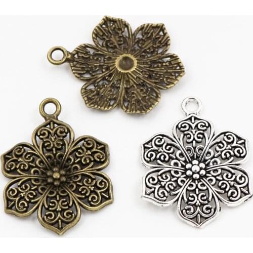 32x24mm 10pcs Antique Silver Plated and Bronze Plated Flower Style Handmade Charms Pendant:DIY for bracelet necklace