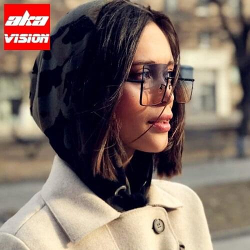 AKA VISION Oversized Sunglasses Women Square Sun Glasses For Women Rimless Eyeglasses Women Mirror Vintage Oculos De Sol Gafas