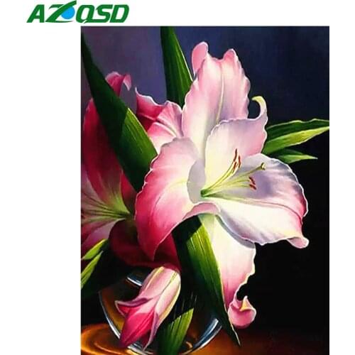 AZQSD Diamond Painting Lily Cross Stitch Kits Rhinestones Diamond Embroidery Flower Mosaic Needlework Gift Home Decoration