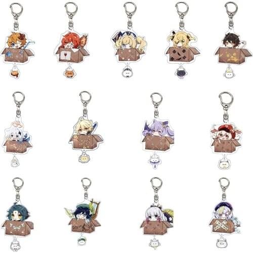 Anime Keychain Genshin Impact Zhongli Venti Paimon Diluc Klee Man Key Chain for Women Accessories Cute Bag Pendant Key Ring Gift