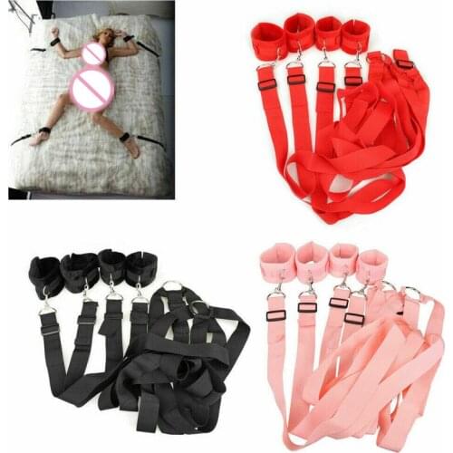 BDSM Bed Bondage Restraint Set Sex Handcuffs Ankle Wrist Cuffs Under Bed Toy Soft Fur Wrist and Ankle Cuffs Couples Sex Toys