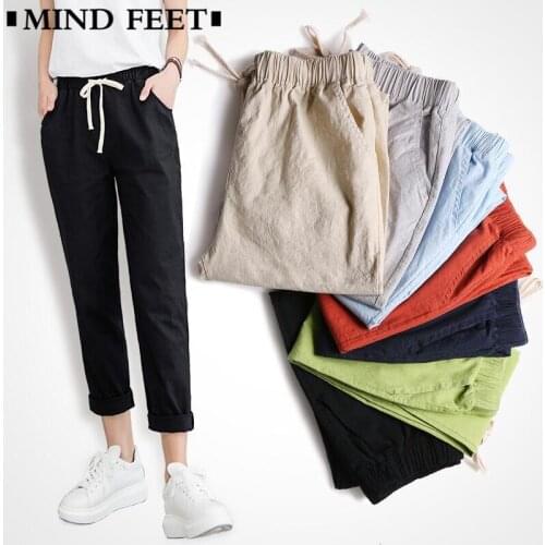 MIND FEET 7colors Cotton Linen Women Harem Casual Pants Nine Part Thin Loose Straight 2018 Spring Soft Women Slim Pencil Pants