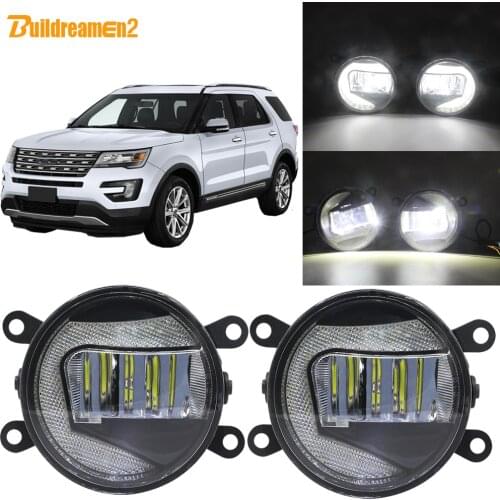 Buildreamen2 90mm Round Car LED Projector Fog Light + Daytime Running Light White 12V For Ford Explorer 2011-2014