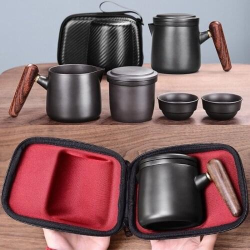 Purple Sand Tea Set Ceramic Tea Cup Set Portable Travel Teaware Kung Fu Tea Cup 1 Pot 2 Cups