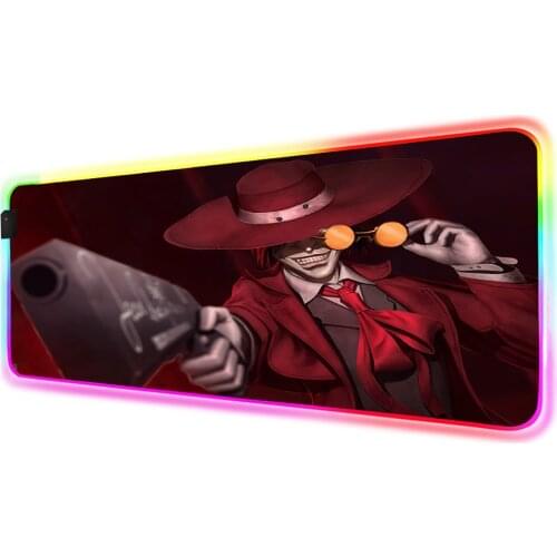 Black and red alucard hellsing RGB Mouse Pad Black Gamer Accessories Large LED MousePad Gaming Desk Mat PC Desk with Backlit