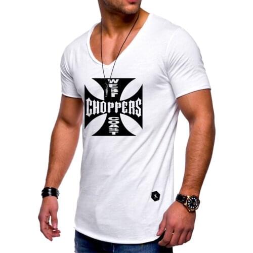 Summer Mens T-shirt Rock music West Coast Choppers Printed Harajuku V-neck Casual Cotton Short Sleeve Mens Tshirt