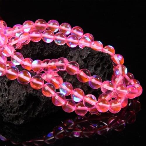 Smooth Flash Stone Beads Pink Austria Crystal Glitter Moonstone Glass Beads 6/8/10mm Round Loose Bead For Jewelry Making Supply