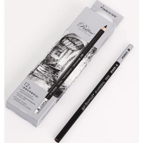 Marco 12PCS/Set Non-toxic Black Charcoal Sketching Pencils High Quality Soft Medium Hard Standard Pencils For School Art Supplie