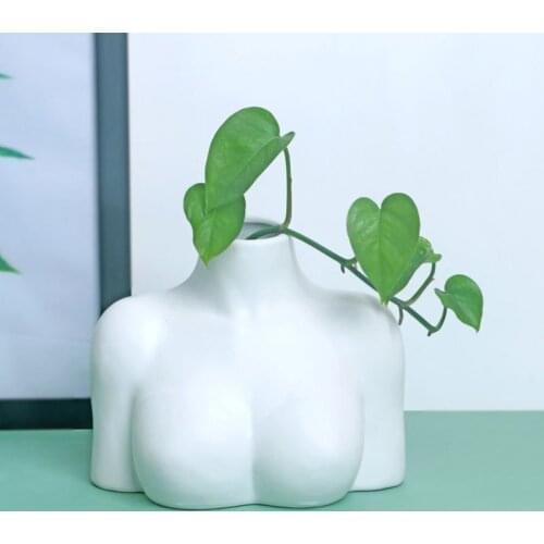 Body Art Ceramics Vase Nude Female Chest Sculpture Vase Living Room Office Ornaments Flower Arrangement Container Decoration