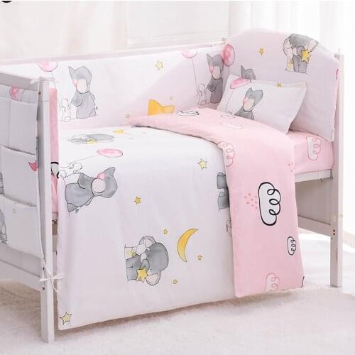 6/9pcs Pink crib bumper baby bedding set Cot Baby Nursery Crib Sets Bumpers Protector Cartoon Newborn Bedding 120*60/120*70cm