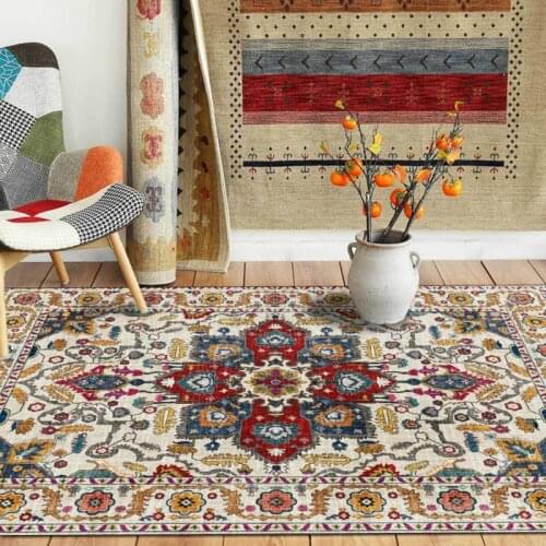 Fashionable American Country Ethnic Style Flower Red Blue Living Room Bedroom Bedside Carpet Mat Customization