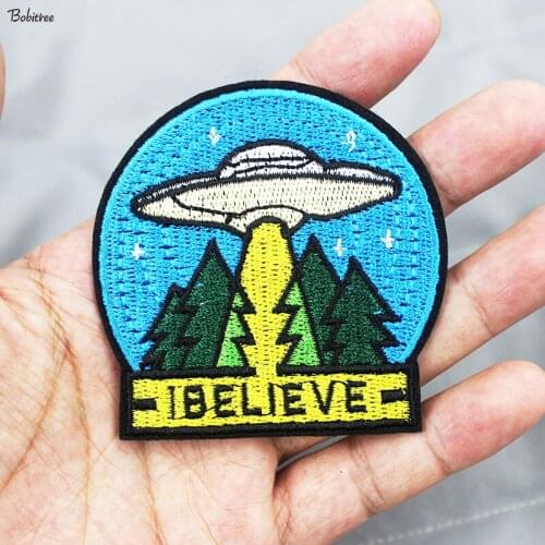 Creative Stickers Embroidery Fabric Alien UFO Patch for Cloth Iron on Badges Appliques for Jacket DIY Accessory