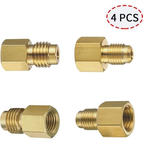 4PCS R134A Brass Refrigerant Tank Adapter To R12Fitting Adapter 1/2Female Acme To 1/4 Male Flare Adaptor Valve Core Vacuum Pump