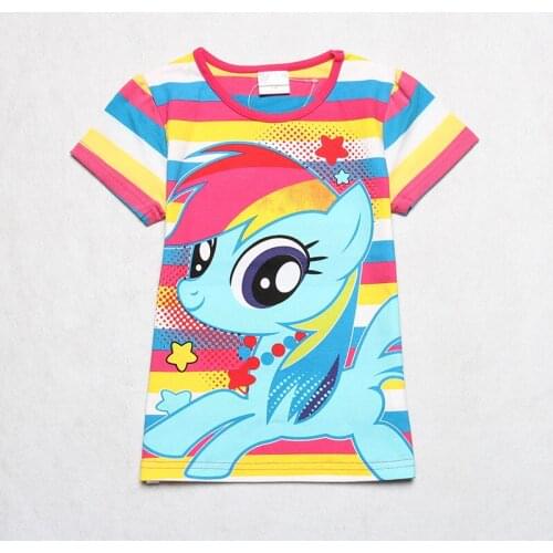 Summer Girl T-shirt Childrens Cartoon Printed Striped Short-sleeved T-shirt Fashion European and American Girls' Clothing 3-8T