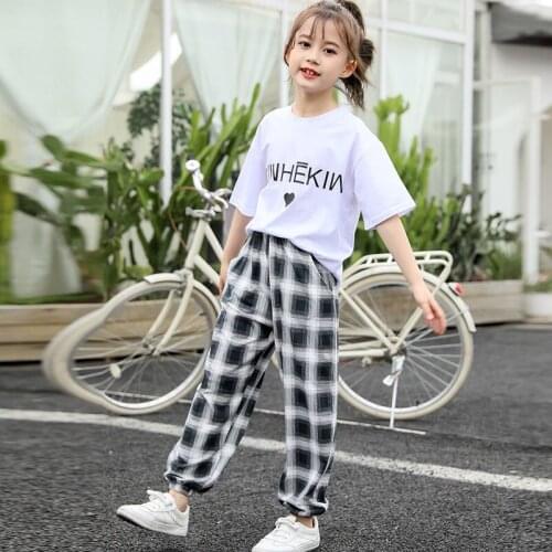 2021 Summer Girls Clothing Sets Short Sleeve T-shirt Plaid Casual Pants Teen Girl Clothes 8 10 12 14 Years back to school outfit