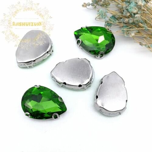 Best-selling! Emerald Water drop shape Glass Crystal sew on rhinestones with D-SHAPE claw Diy Wedding dress and Shoe