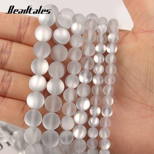 Frosted White Glitter Moonstone Beads 6/8/10mm Natural Round Stone Beads For DIY Making Bracelet Necklace Jewelry Beadtales