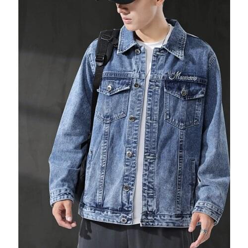 M-5XL Trendy Fashion Mens Denim Jacket High Quality Cotton Loose Casual Simple Retro Blue Denim Jacket