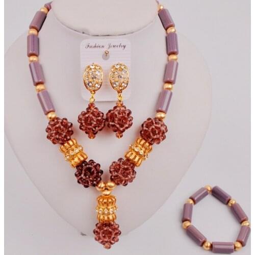 Trendy Dark Purple African Fashion Jewelry Set Nigerian Wedding Beads Necklace ZQ4-10