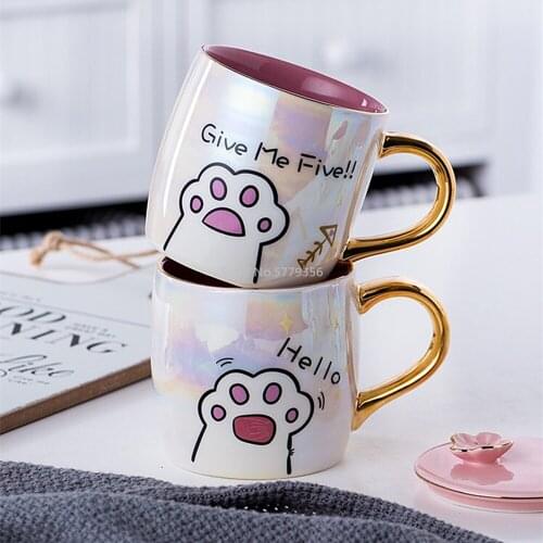 Cartoon Ceramics Cat Mug with Lid and Spoon Coffee Milk Mugs Cute Creative Breakfast Cup Valentines Day Wedding Birthday Gift