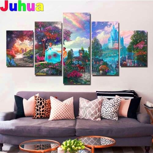5 d diamond painting 5 Pieces Cartoon Girl,Boy,Castle diamond embroidery Modular Pictures Childrens Room Decoration full drill