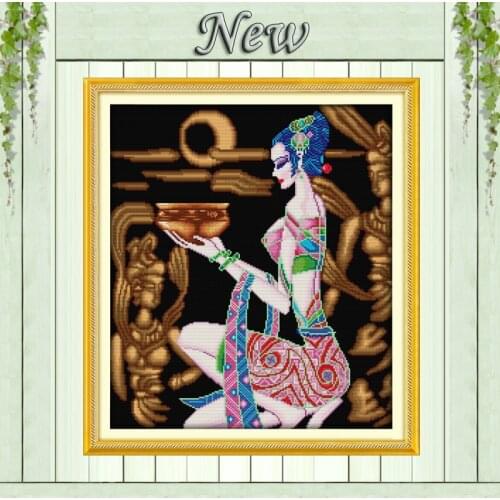 Beautiful shot girl crafts painting chinaware Counted Print on canvas DMC 11CT 14CT Cross Stitch Sets embroidery kits Needlework