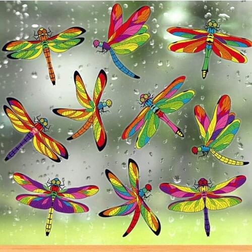 10pcs Dragonfly Window Sticker Home Decoration Simulation Painting Birds Hummingbird Dragonfly Grass Static Film Anti-collision