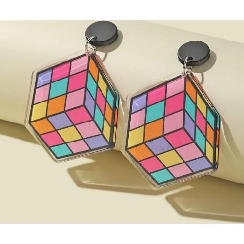 New Colorful Geometric Square Big Drop Earrings for Women Girls Acrylic Long Dangle Earrings Brincos Fashion Jewelry