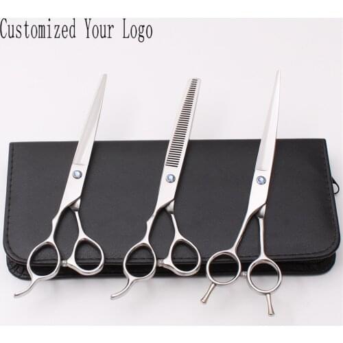 7" Left-Hand Customize Logo Dogs Grooming Shears Straight Shears Thinning Scissors Pets Scissors Cats Flur Clipper Add Bag C3006