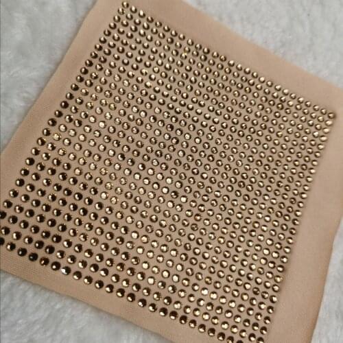 Hot Fix High Quality Cream Nude Crystal Rhinestone Polyester Spandex Elastic Stretch Fabric Milk Silk