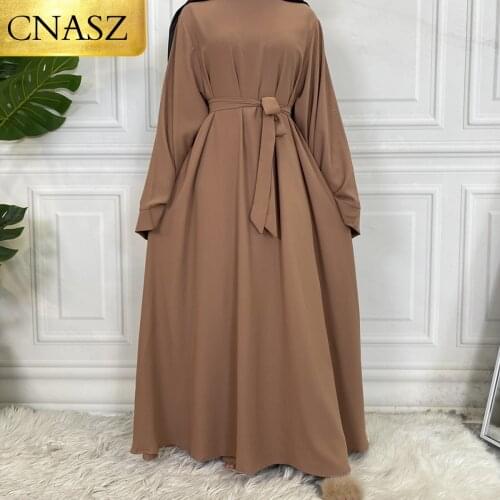 Hot Sell Popular Simple Nida Abaya Long Dress Pure Color A-line Loose Sleeves Dresses Dubai UK Modest Elegant Dress