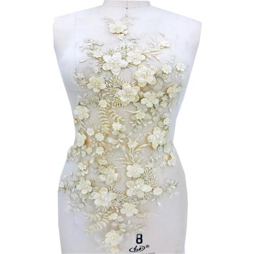 Sew on bead sequins Three-dimensional flowers lace applique trim patches 62*32cm for dress DIY accessories