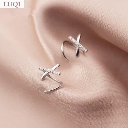 S925 Silver Fashion Personality OL Style X Zircon Curved Needle Stud Earrings For Girlfriends and Besties E019