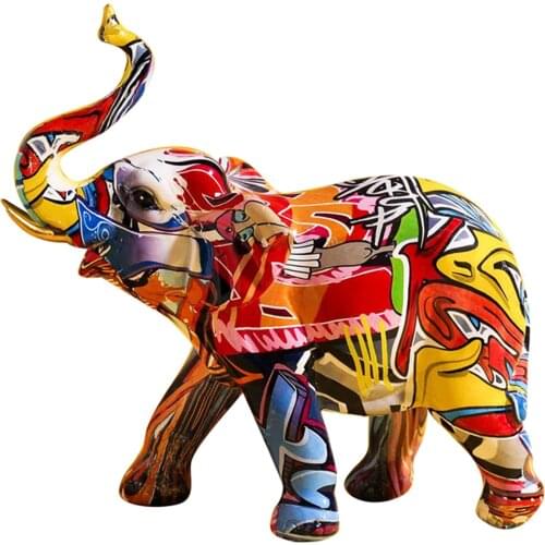 Colorful Elephant Figurine Statue Resin Craft Ornament for Wine Cabinet