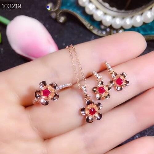 Anniversary Best Gift Ruby jewelry set Natural Real Ruby 925 sterling silver 1pc Ruby pendant,1pc ruby ring,2pcs ruby Earring