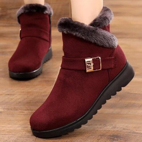 Suede sneakers women snow boots 2021 solid flat with plush warm snow boots women zipper casual shoes woman winter ankle boots