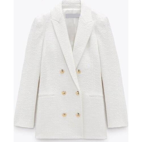 2021 Spring Autumn Women Fashion White Pink Tweed Blazers and Jackets Chic Button Office Suit Coat Ladies Elegant Outerwear