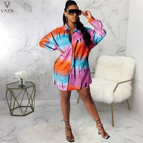 VAZN 2021 Autumn Free High Quality Chiffon Shirt Long Free Dress Casual Full Sleeve Women Nature Midi Dress Vestido