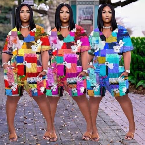 ZKYZWX Sexy Print Short Sleeve Playsuit Loose Pocket Tie Dye Rompers for Women Shorts Streetwear Loungewear One Piece Outfits