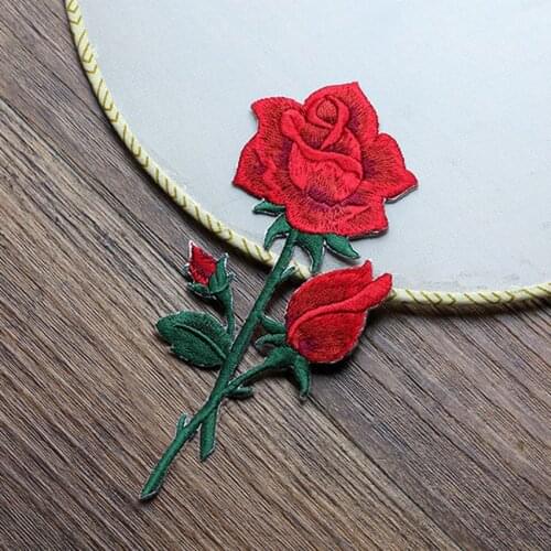 1 Pcs New Brand 3D Patches Big Red Rose Flower Embroidered Patch DIY Iron On Sew On Fabric Repair Clothing For Wedding Patches