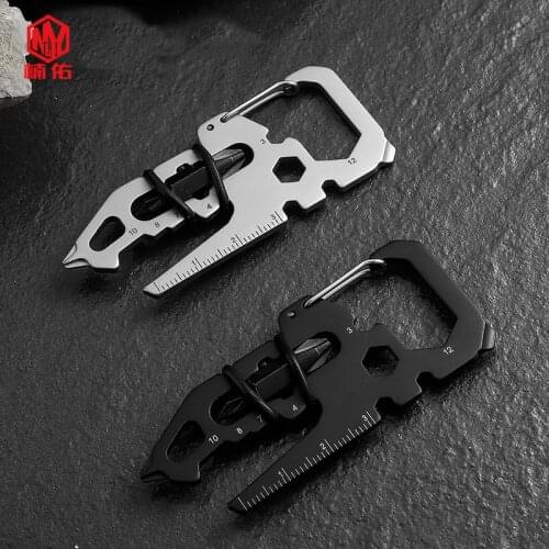 1PCS Titanium Alloy Buckle Outdoor EDC Small Tool Keychain Portable Mini Screwdriver Multi-Function Tool Card