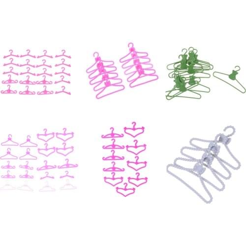 10/12/20PCS Play House Girls' Gift Pink Color Hangers Accessories For Barbie Doll Clothes Dress Outfit Skirt Shoes Pretend Toy