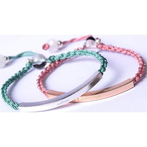 100% Real Silver 925 Sterling Silver Name Charm Bracelets Personalized Customized Engrave Letters Rope String for Women