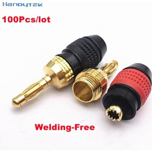 100pcs High Quality 4MM Banana Plug Gold Plated Copper Welding-Free Speaker Plug Adapter Audio Fever music Connectors Plugs