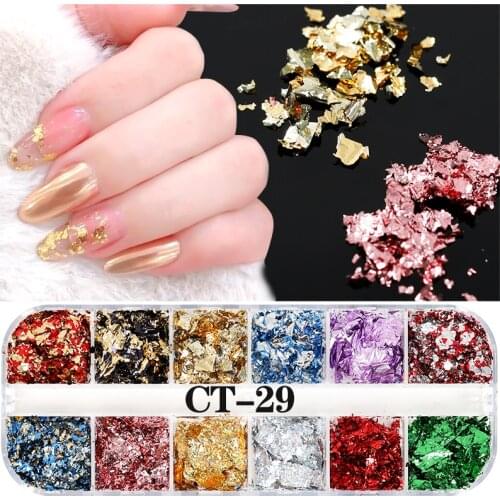 12 colors/set Laser Gold Silver Aluminum Irregular Holographic Glitter Nail Colorful Flakes Manicure Nail Sequins Foil Paper