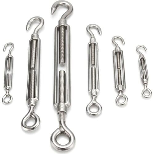 2pcs M4/M5/M6/M8/M10/M12 Stainless Steel 304 Adjust Chain Rigging Hook & Eye Turnbuckle Silver Choose